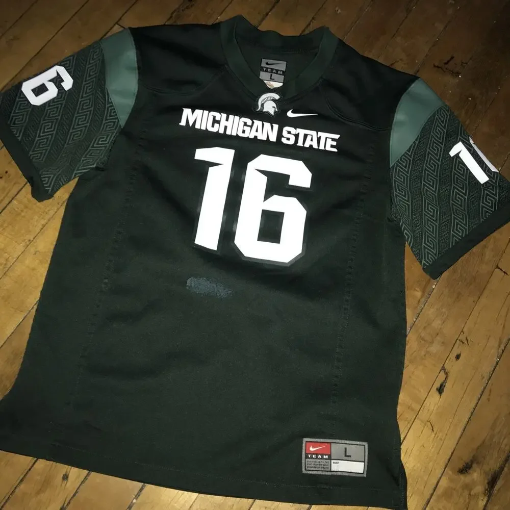 Michigan State Spartans Youth Large Football Jersey Green #16 Nike‎ Team